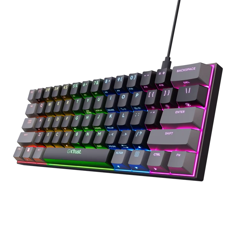Tastatura mecanica cu fir Trust GXT 867 Acira, USB 2.0. nr taste 61, swtich linear, negru