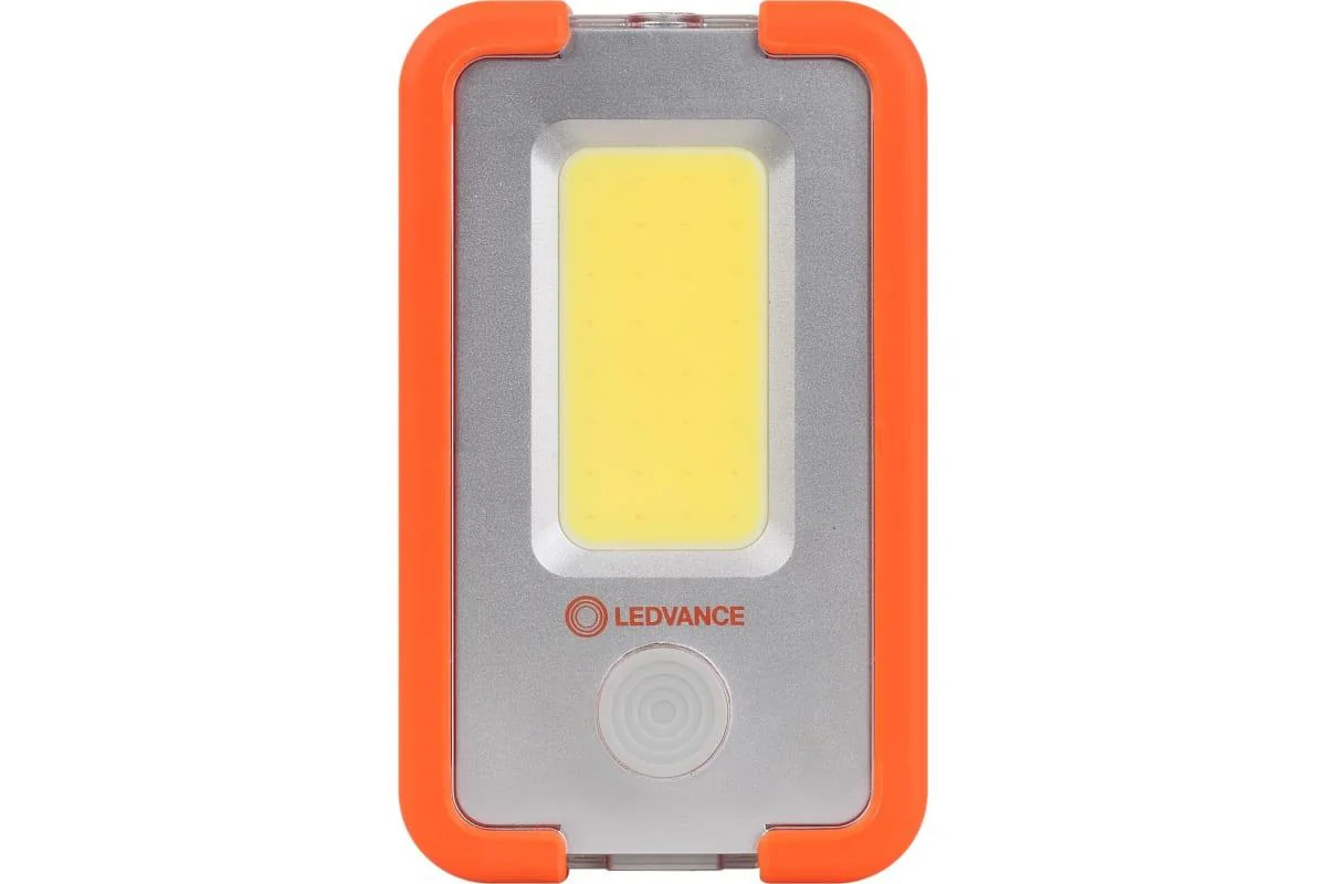 Lanterna LED camping Ledvance, 4W COB, 400 lm, 3 moduri de iluminare (100%-400 lm, 30%-120 lm si flash), acumulator Li-Ion 3000mAh, USB power-bank, IP20, brat magnetic, carlig, cablu incarcare USB inclus, Portocaliu/Gri