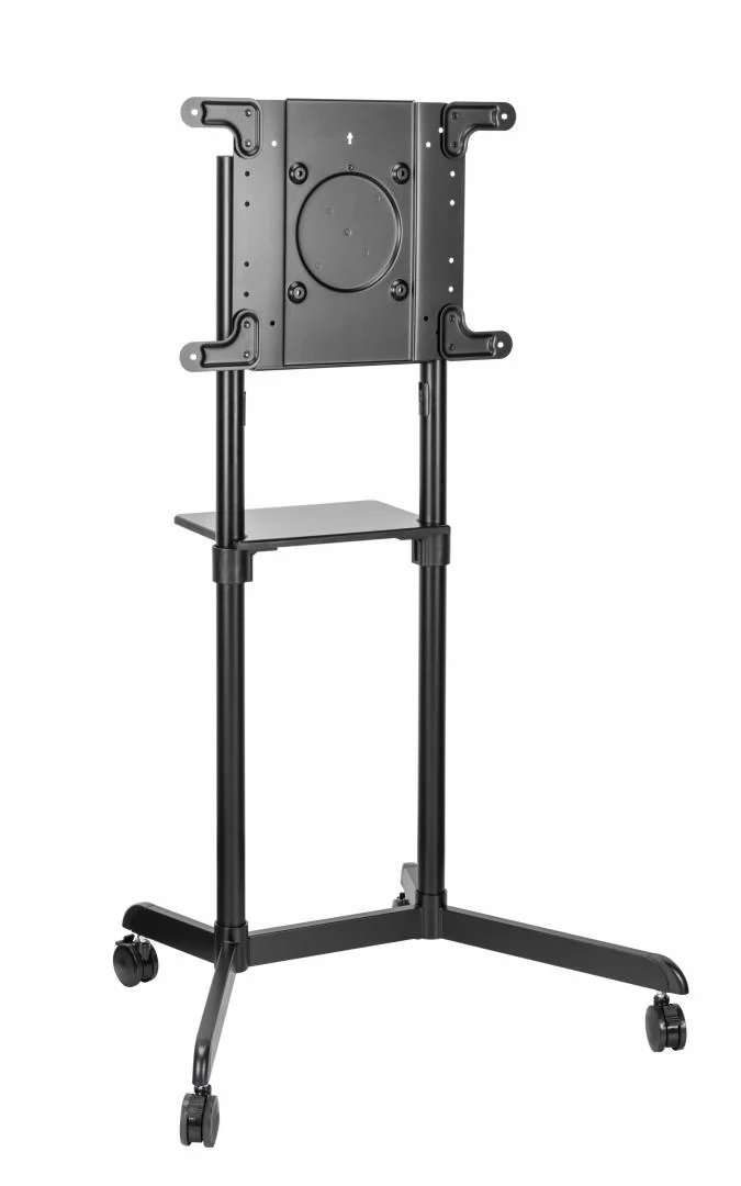 Stand TV mobil Serioux TV11-46TW, parti metalice: Cadru principal vertical, Brațele de prindere VESA, Placa de montaj TV, baza, fixarea se face cu ajutorul accesoriile incluse; dimensiuni: 920x702x1595mm, compatibilitate  dimensiune ecran: 37"-70",