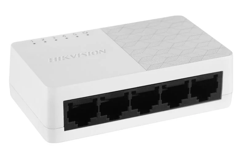 Switch 5 porturi Hikvision DS-3E0105D-E;  L2, Unmanaged, 5 × 10/100 Mbps adaptive Ethernet ports, Plug & play, Support ADI/ADIX, Standard: IEEE 802.3, IEEE 802.3u, IEEE 802.3x, desktop plastic switch, material: ABS dimensiuni: 83.00 mm × 22.00 mm × 52.00