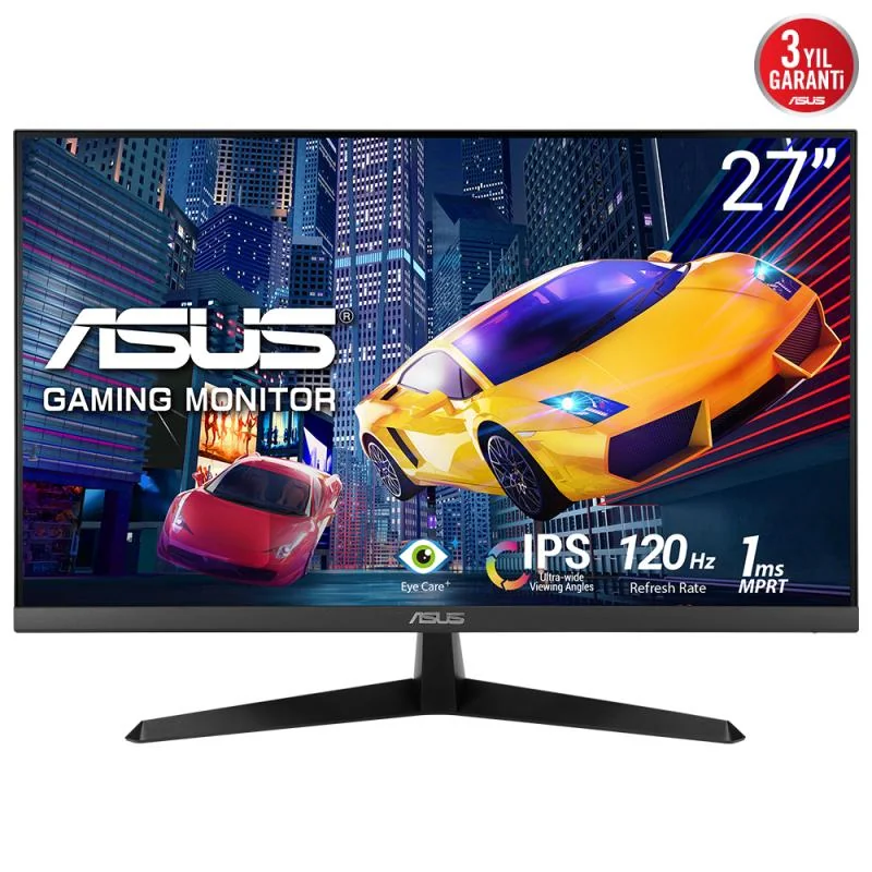 Monitor Asus 27" VY279HGR, Diagonal (inch): 27, Diagonal (cm): 68, Aspect ratio: 16:9, Panel: IPS, Resolution: 1920x1080, Refresh Rate: 120Hz, Response time MPRT: 1ms, Brightness (max): 250 cd/m², Contrast (static) : 1500:1, Viewing angle: 178/178,