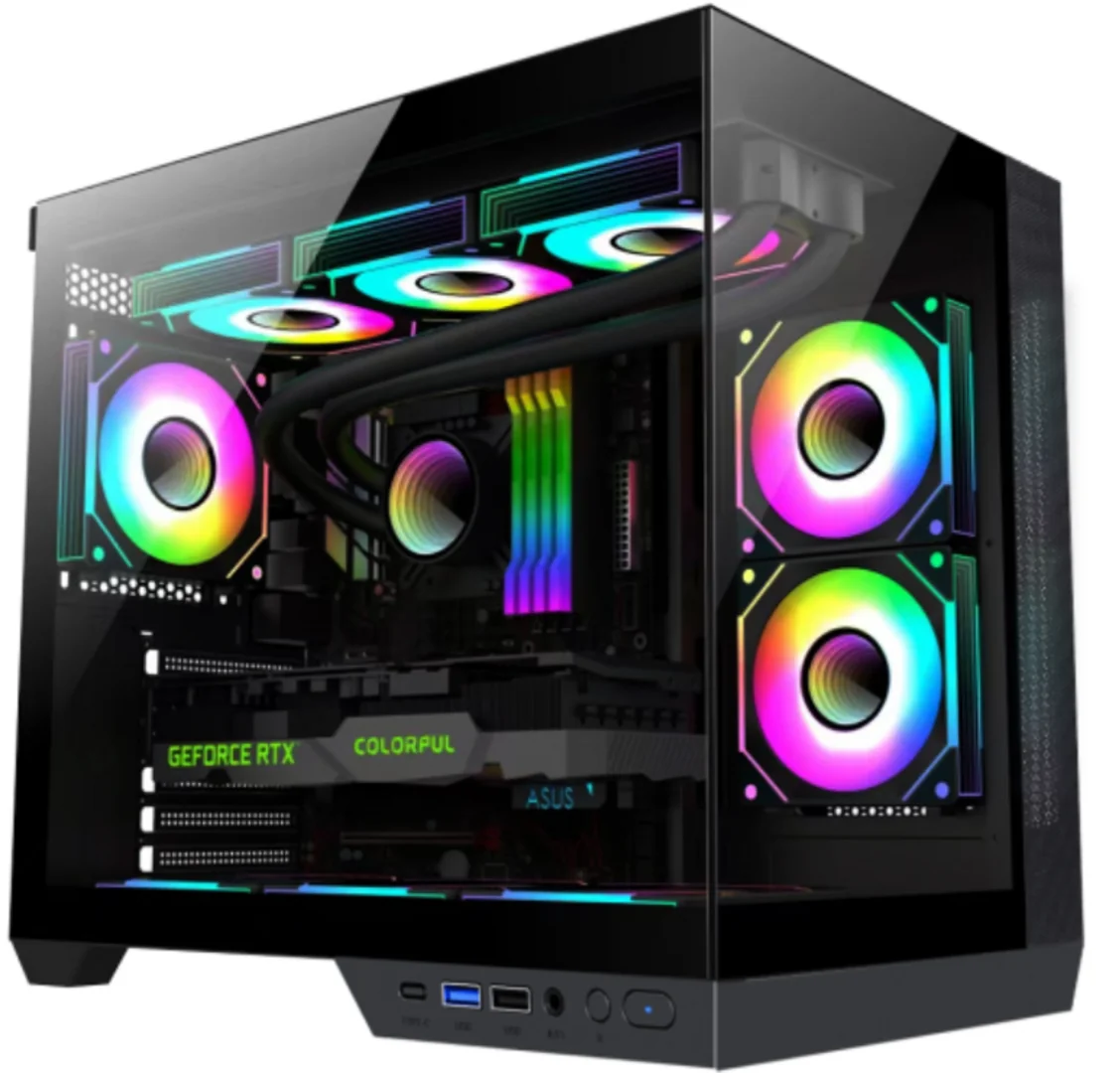 Carcasa gaming Serioux Shadow, fara sursa, tip  middle tower, USB2.0x+HD Audio, USB3.0, porturi rezervate pentru ventialtor: MN 2x120mm ventilatoare ARGB (incluse), spate:1x120mm ventilator RGB (inclus), sus 3x120mm/2x140mm, controler 4 porturi, drive