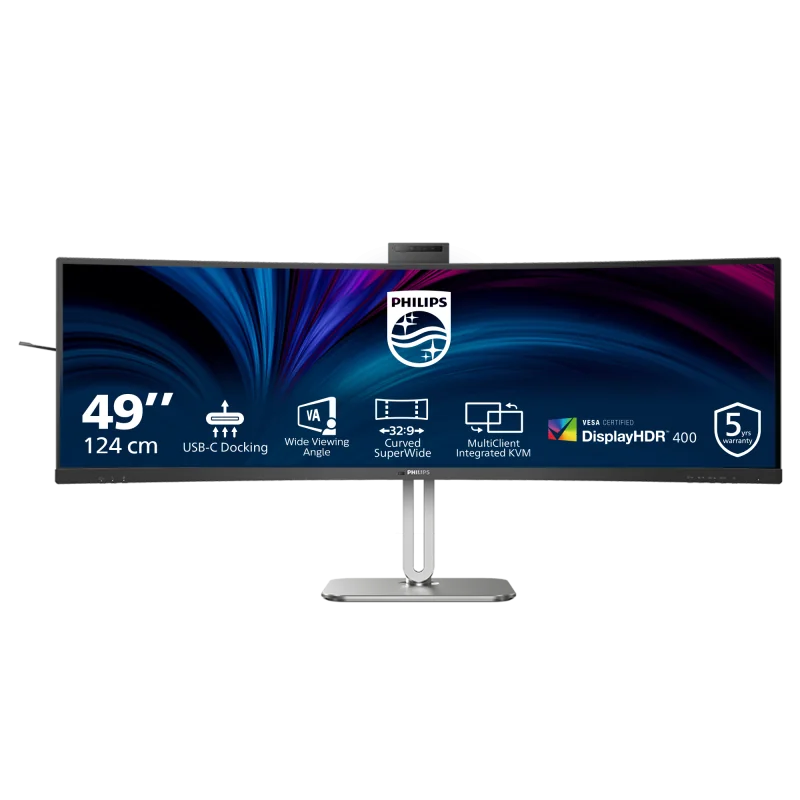"Monitor Philips 48.8"" 49B2U5900CH/00, Curvature: 1800R, Diagonal (inch): 48.8, Diagonal (cm): 124, Aspect ratio: 32:9, Panel: VA, Resolution: 5120x1440, Refresh Rate: 75Hz, Response time GtG: 4ms, Brightness (max): 450 cd/m², Contrast (static) :