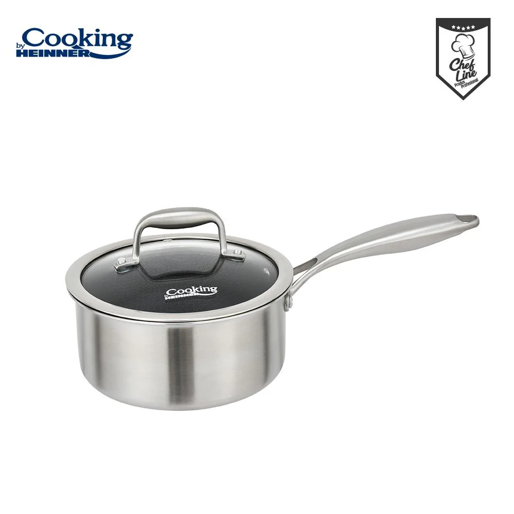CASEROLA INOX+CAPAC STICLA IN 3 STRATURI 18X9 CM, 2 L, TITANIUM3, COOKING BY HEINNER