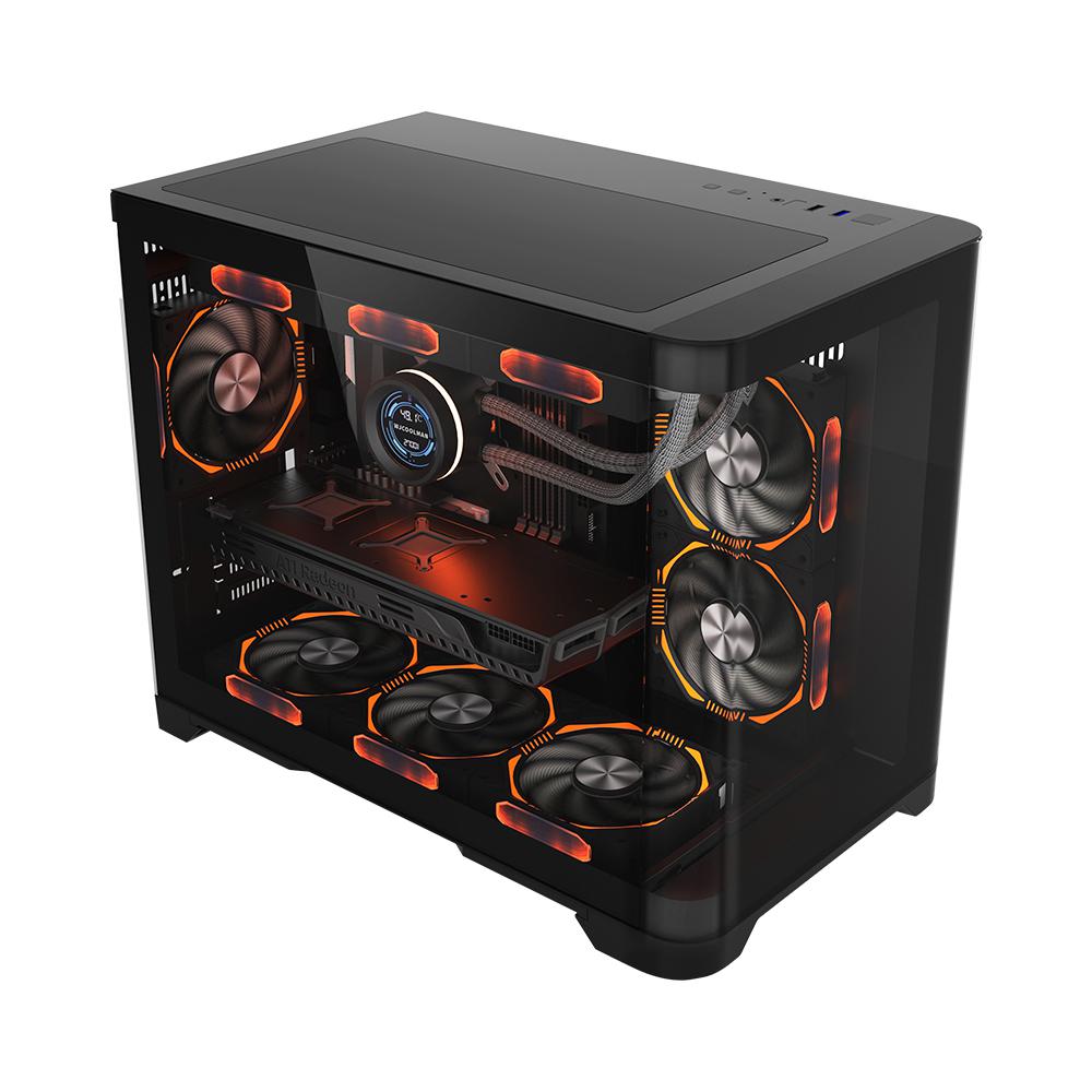Carcasa 1stPLAYER® Gaming UV6-bk, Micro-ATX, 6 ventilatoare aRGB infinity efect plus PWM, telecomanda, negru | Altamag.ro