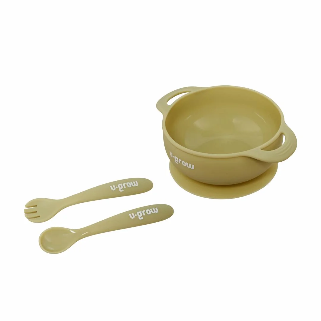 Set bol cu lingurita si furculita silicon, olive,U-Grow U-Grow
