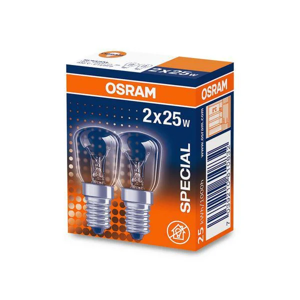 2 Becuri incandescente pentru cuptor Osram T26, E14, 25W, 160 lm, luminacalda (2700K), clasa energetica G Osram