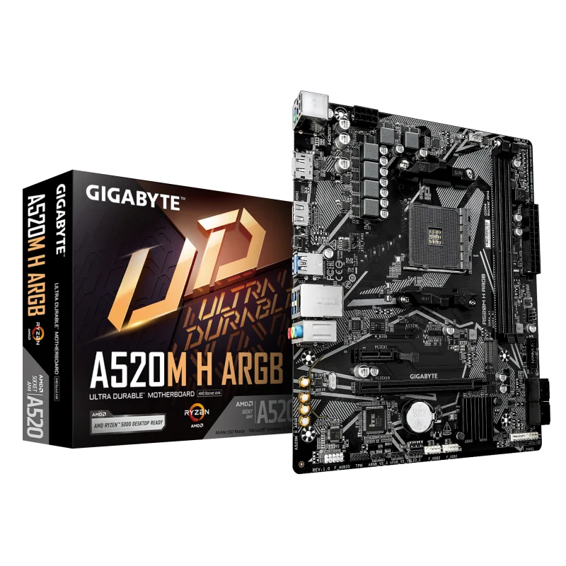 GIGABYTE A520M H ARGB. Processor manufacturer: AMD, Processor socket: Socket AM4, Compatible processor series: AMD Ryzen 3000 Series, AMD Ryzen 4000 Series, AMD Ryzen 5000 Series, AMD Ryzen PRO 3000 Series,.... Supported memory types: DDR4-SDRAM, Maximum