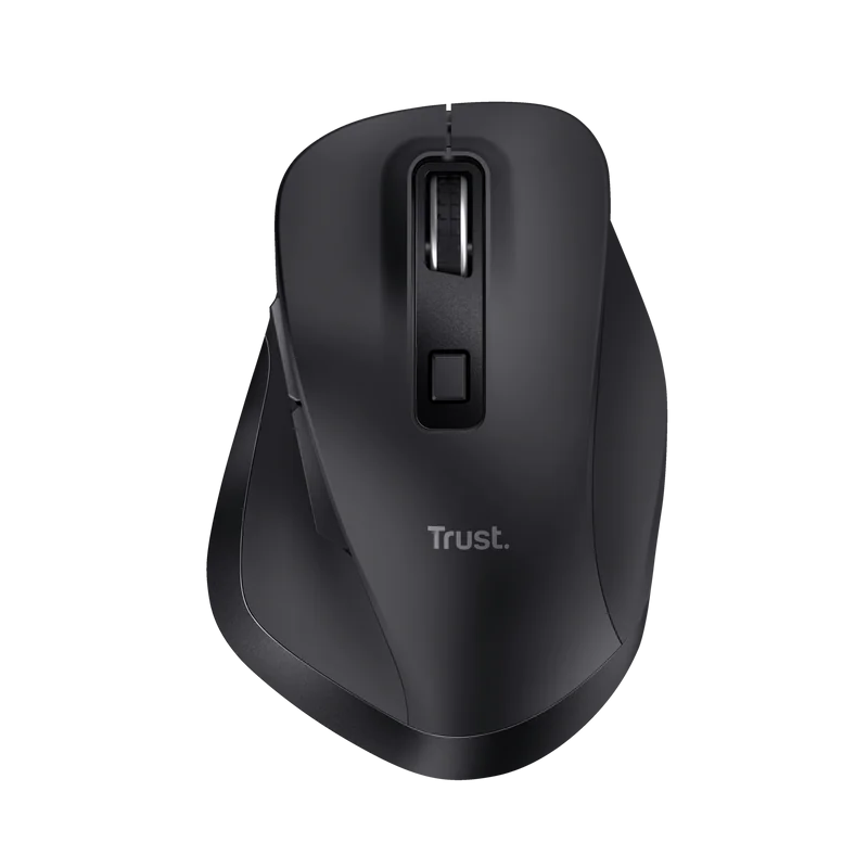 Mouse Trust Fyda ergonomic, reincarcabil, wireless RF 2.4GHz, USB2.0, 6 butoane, rezolutie 2400 DPI, negru