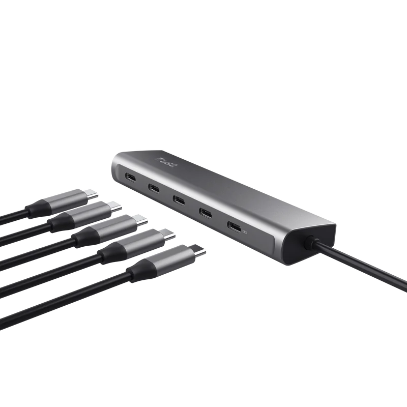 Hub Trust Halyx, 5 porturi USB-C 3.2 gen 1: 1 USB-C 100W PD port / 4 USB-C data ports, USB PD 3.0, gri