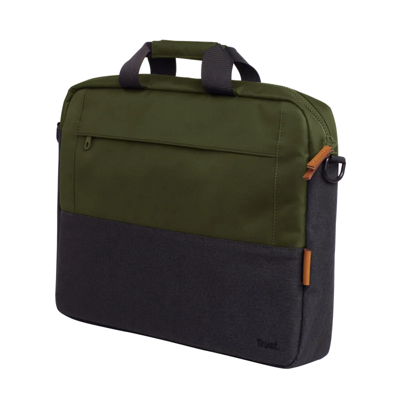 Geanta laptop Trust Lisboa, pentru laptopuri cu diagonala pana in 15.6", 2 compartimente, material POM, RPET Polyester, RPET, volum 2.1 L,  verde