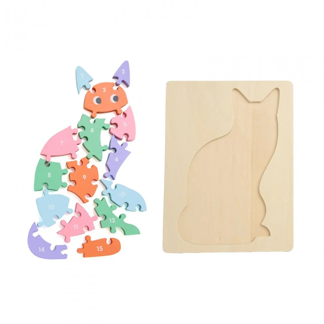 PUZZLE DIN LEMN, PISICA, 16 PIESE, MOMKI Momki