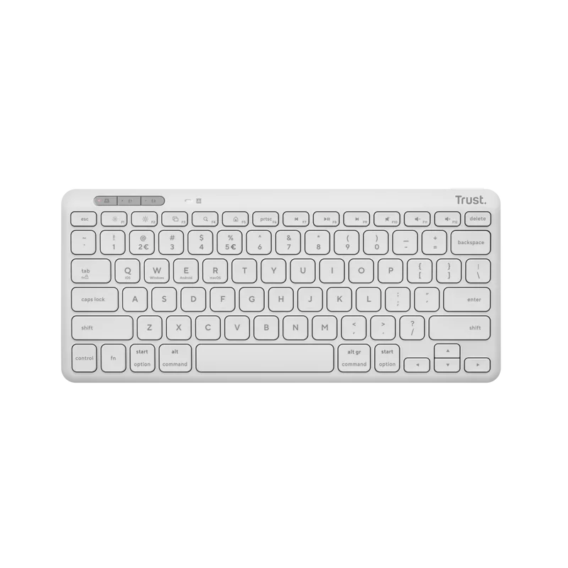 Tastatura Trust Lyra Wireless, conexiune USB-A, USB-C 1.1, distanta acoperire wireless 10m, 1x AAA baterie, compatibila cu laptop, pc, Bluetooth devices, tableta, alba