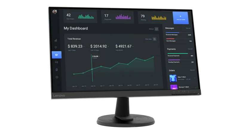Monitor Lenovo C24-40 Monitor; 23.8"VA, FHD (1920x1080), 16:9, Brightness: 250 cd/m², Contrast ratio: 3000:1, Response time: 7ms (Level 1) / 6ms (Level 2) / 5ms (Level 3) / 4ms (Level 4) / 19ms (Off mode), Dot / Pixel Per Inch: 92 dpi, Color Gamut: 72%