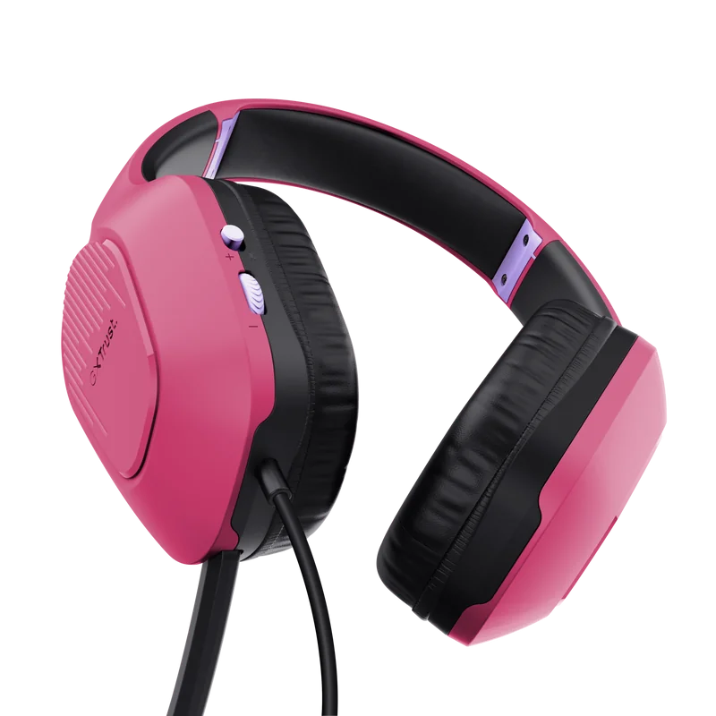 Casti Trust GXT415P Zirox cu fir, conector jack3.5mm, frecventa raspuns 20 Hz - 20.000 Hz, sensitivitate 90dB, roz