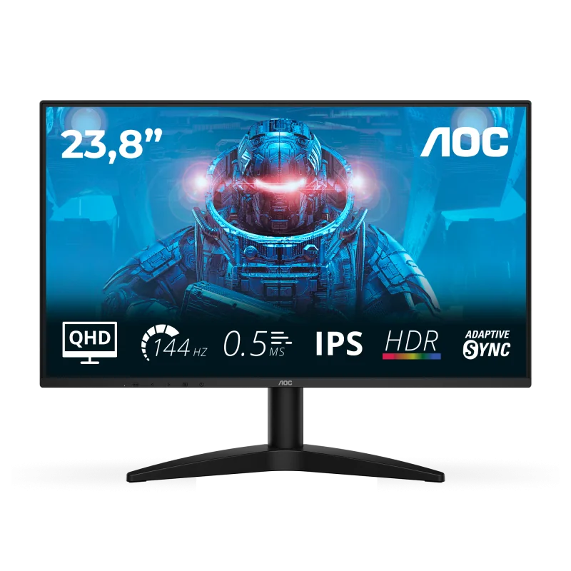 Monitor AOC 23.8" Q24B36X, Diagonal (inch): 23.8, Diagonal (cm): 60, Aspect ratio: 16:9, Panel: IPS, Resolution: 2560x1440, Refresh Rate: 144Hz, Response time GtG: 4ms, Response time MPRT: 0.5ms, Brightness (max): 300 cd/m², Contrast (static) : 1300:1,