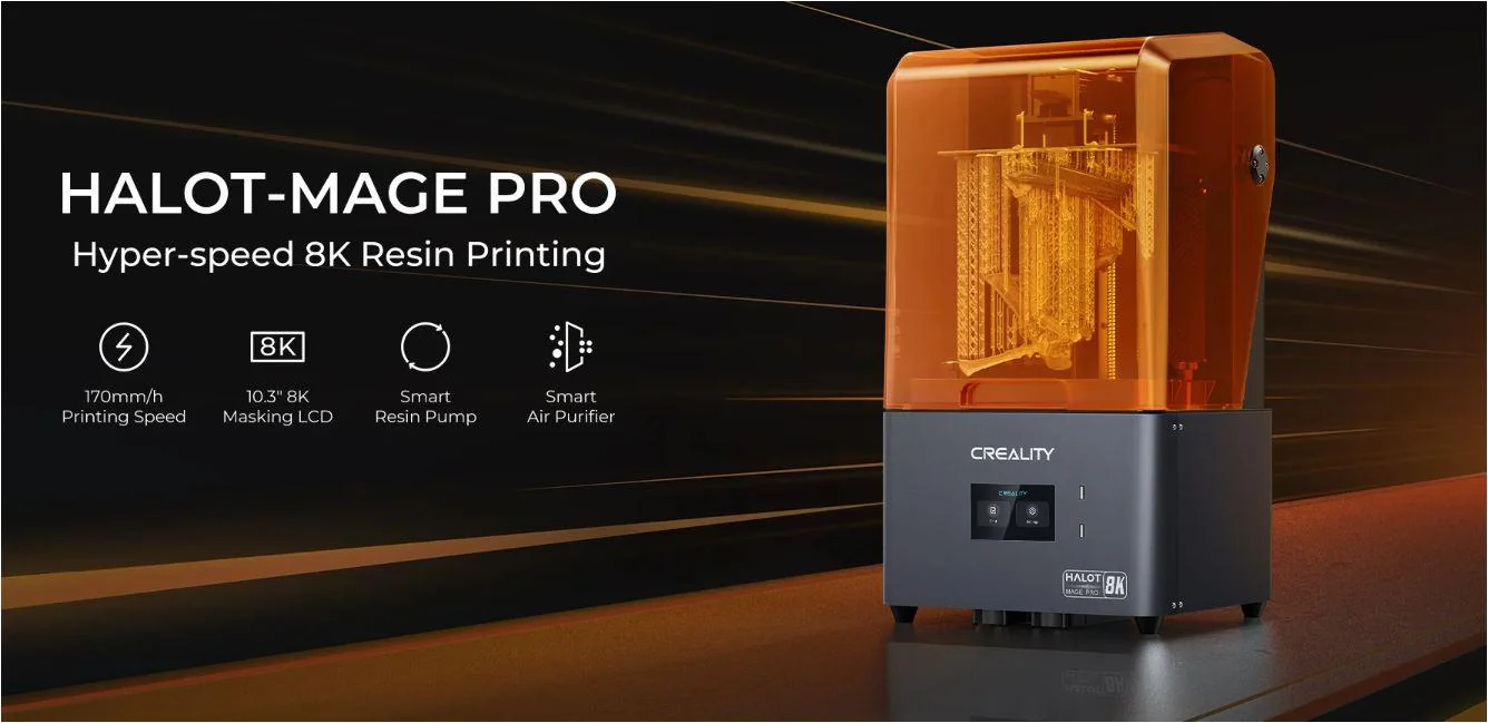 Imprimanta 3D Creality Halot-MAGE PRO cu rasina, Tehnologie SLA, Stereolitografie, sursa 150W, dimensiuni printare: 228*128*230mm, Dimensiuni imprimanta: 333*270*608mm, Viteza:170mm/h, Inaltime strat:0.05-0.15mm, LCD 10.3", rezolutie: 8K(7680x4320),
