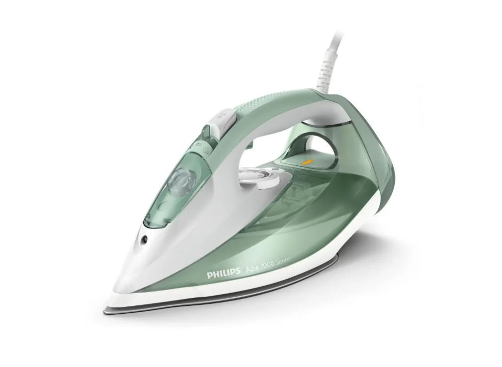 Fier de calcat Philips Azur DST7012/70, 2600W, debit de abur continuu de 45g/min si jet de abur de 220 g, talpa SteamGlide Plus, rezervor de 300ml si sistem de curatare automata cu rezervor integrat pentru calcar, verde/ gri