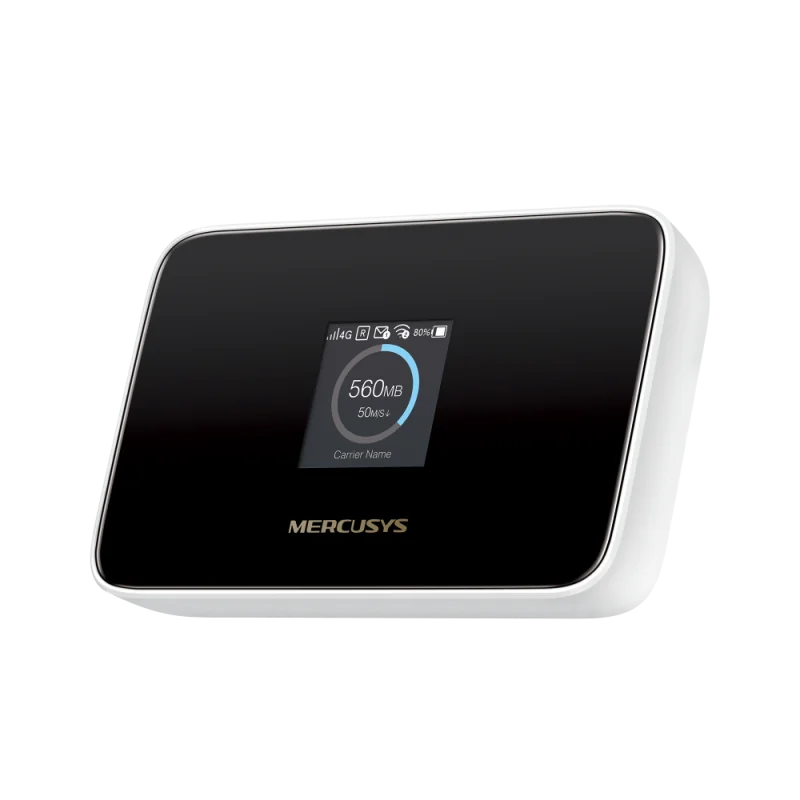150Mbps 4G LTE Mobile Wi-Fi Build-In 150Mbps 4G LTE Modem SPEED: 287 Mbps at 2.4 GHz, 4G Cat4 150/50 Mbps SPEC: 1.44 Inch Screen Display, FDD-LTE (B1/B3/B5/B7/B8/B20/B28), TDD- LTE (B38/B40), HSPA+/UMTS (B1/B5/B8) FEATURE: Wi-Fi 6, MERCUSYS App, Build-In