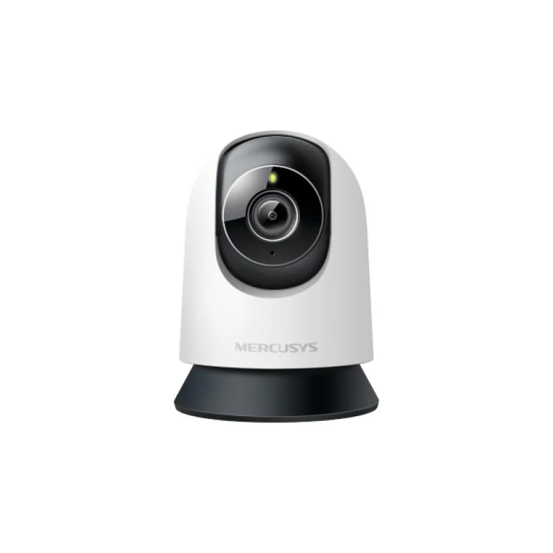 Pan/Tilt AI Home Security Wi-Fi Camera SPEC:  3K Resolution (2880*1620), Pan and Tilt (360° Horizontal), Built- in microphone and speaker, 850nm IR LED and Color Night Vision, 2.4GHz Wi-Fi FEATURE: MERCUSYS APP, Pan/Tilt, Smart Detection and Notification