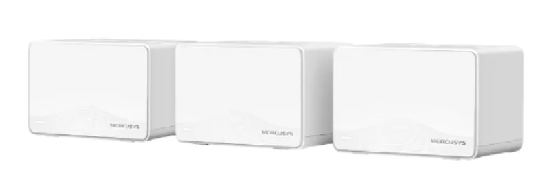 BE3600 Whole Home Mesh Wi-Fi 7 System SPEED: 688 Mbps at 2.4 GHz + 2880 Mbps at 5 GHz SPEC: Internal Antennas, 3Ć Gigabit Ports per Unit (WAN/LAN auto- sensing), MLO, 4096-QAM, OFDMA, EHT160 on 5GHz FEATURE: MERCUSYS APP, Router/AP Mode, One Unified