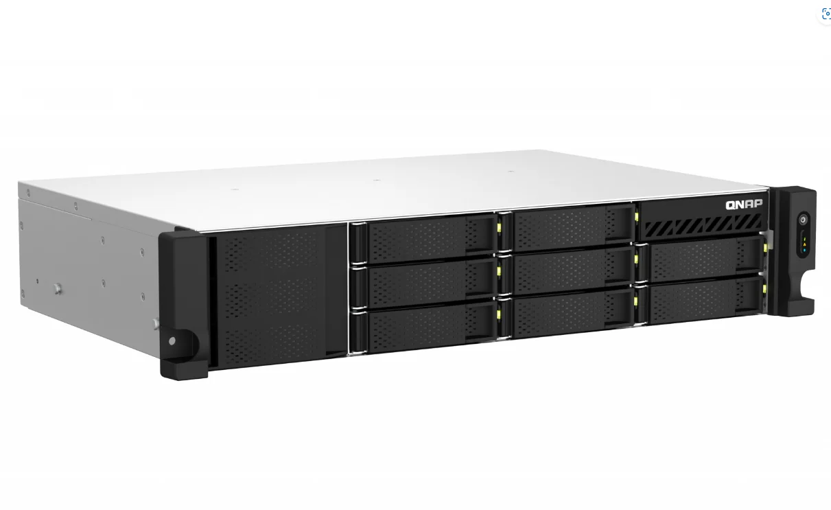 NAS QNAP 873AEU 8-Bay, CPU AMD Ryzen V1000 series V1500B 4C/8T 2.2 GHz, RAM 4GB (1x4GB) DDR4 SODIMM  (max. 64GB total, optional ECC RAM support), HDD: 8 x 2.5"/3.5" SATA 6Gbps, 2x M.2 2280 PCIe Gen3 x1 (neincluse), LAN: 2 x 2.5GbE, optional 10GbE