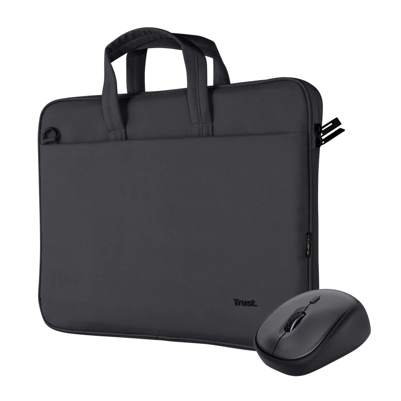 Kit Geanta de laptop Trust Bologna pentru laptop-uri cu diagonala de pana la 16", mouse Trust wireless, negru