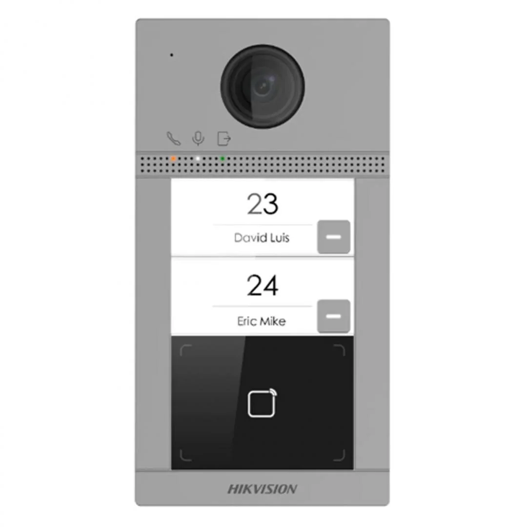 Post de exterior videointerfon IP Hikvision DS-KV8213-WME1(C); WIFI; 2 x buton de apelare(Support web configuration); camera video 2MP True WDR unghivizualizare: Horizontal:  124° Vertical: 75°, vizualizare pe timp de noapte IR maxim 3 metri;  comunicare
