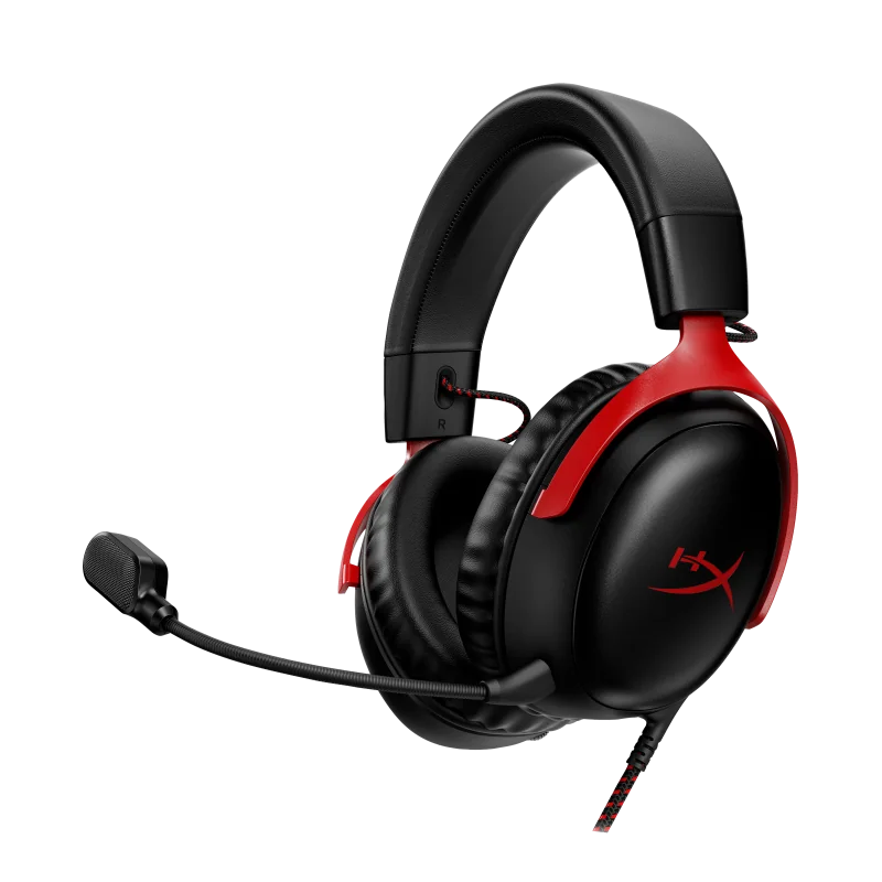 Casti gaming HyperX Cloud III Black-Red, DTS Headphone:X Spatial Audio, drivere 53mm, microfon detasabil cu metal mesh, noise cancelling si indicator LED, jack 3,5mm/USB-C/USB-A, cupe cu spuma cu memorie, multiplatforma, negru-rosu