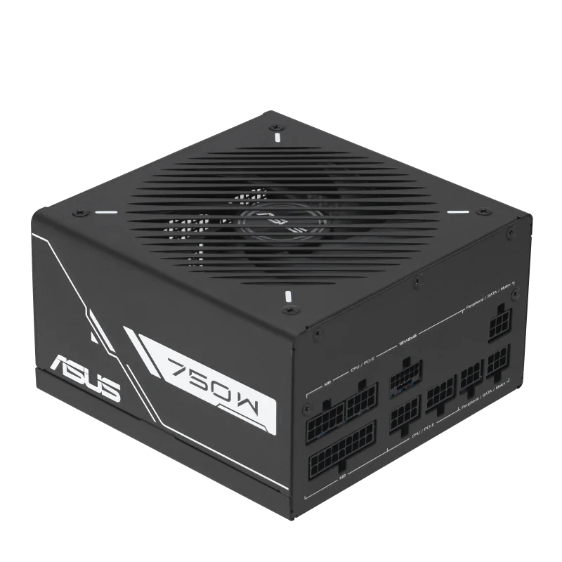 ASUS Prime -750G. Total power: 750 W, AC input voltage: 100 - 240 V, Power Factor Correction (PFC) type: Active. Motherboard power connector: 20+4 pin ATX, Motherboard power cable length: 60 cm, SATA power cable length: 400,120 mm. Purpose: PC, Power