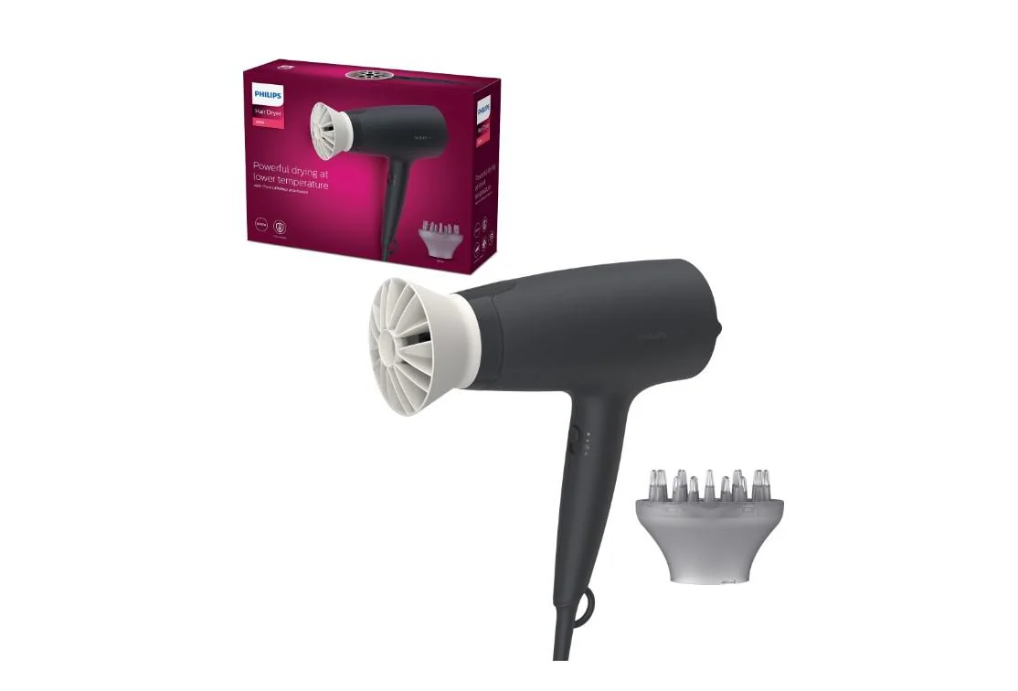 Uscator de par PHILIPS Seria 3000 BHD302/30, 1600W, Accesoriu Thermo Protect, 3 setari de temperatura, Difuzor, Negru, L x A x I (mm) 90x295x215 Philips