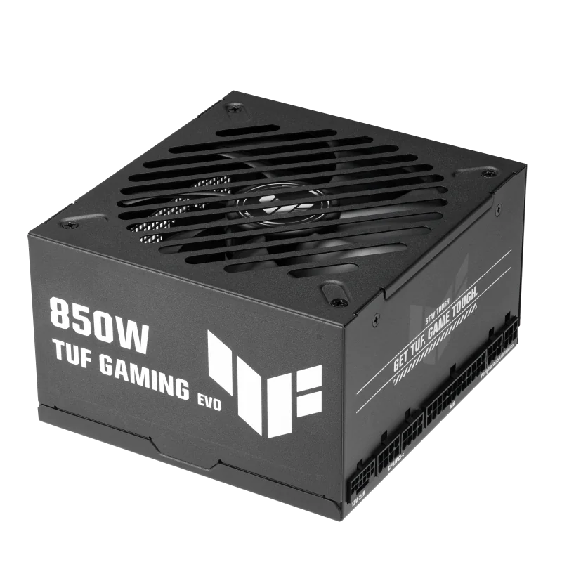ASUS TUF-GAMING-850G-EVO. Total power: 850 W, AC input voltage: 100 - 240 V, Power Factor Correction (PFC) type: Active. Motherboard  power connector: 20+4 pin ATX, Motherboard power cable length: 50 cm, SATA power cable length: 400,120 mm. Purpose: PC,