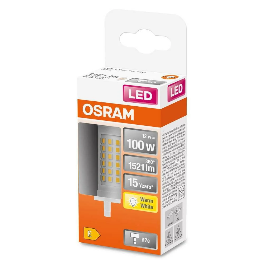 Bec LED Osram LINE, R7s, 12W (100W), 1521 lm, lumina calda (2700K),78mm ,Ø29mm Osram