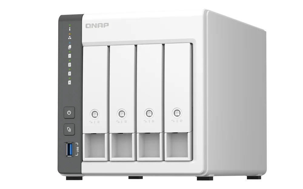 NAS QNAP 433 4-Bay, CPU ARM 2.0GHz Quad core, RAM 4GB, HDD 2.5"/3.5" SATA 6Gbps (neincluse), LAN: 1 x 2.5GbE + 1 x GbE, USB3.2 Gen1: 1 USB2.0: 2, tower, adaptor alimentare, garantie 2 ani