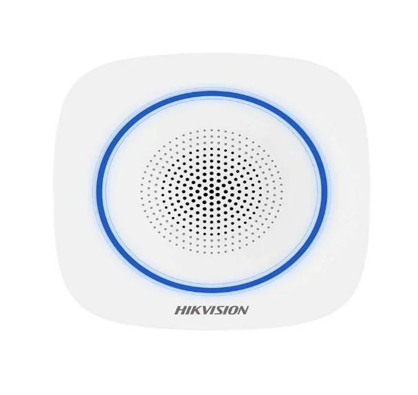 Sirena interior wireless AX PRO Hikvision DS-PS1-II-WE Buzzer Decibel: 90 to 110 dB,  fire alarm, panic alarm, and intrusion alarm, Operation temperature –10°C to 55°C,Four CR123 batteries, Support 12 VDC Power Supply, Power interface 12 VDC,  CAM-X