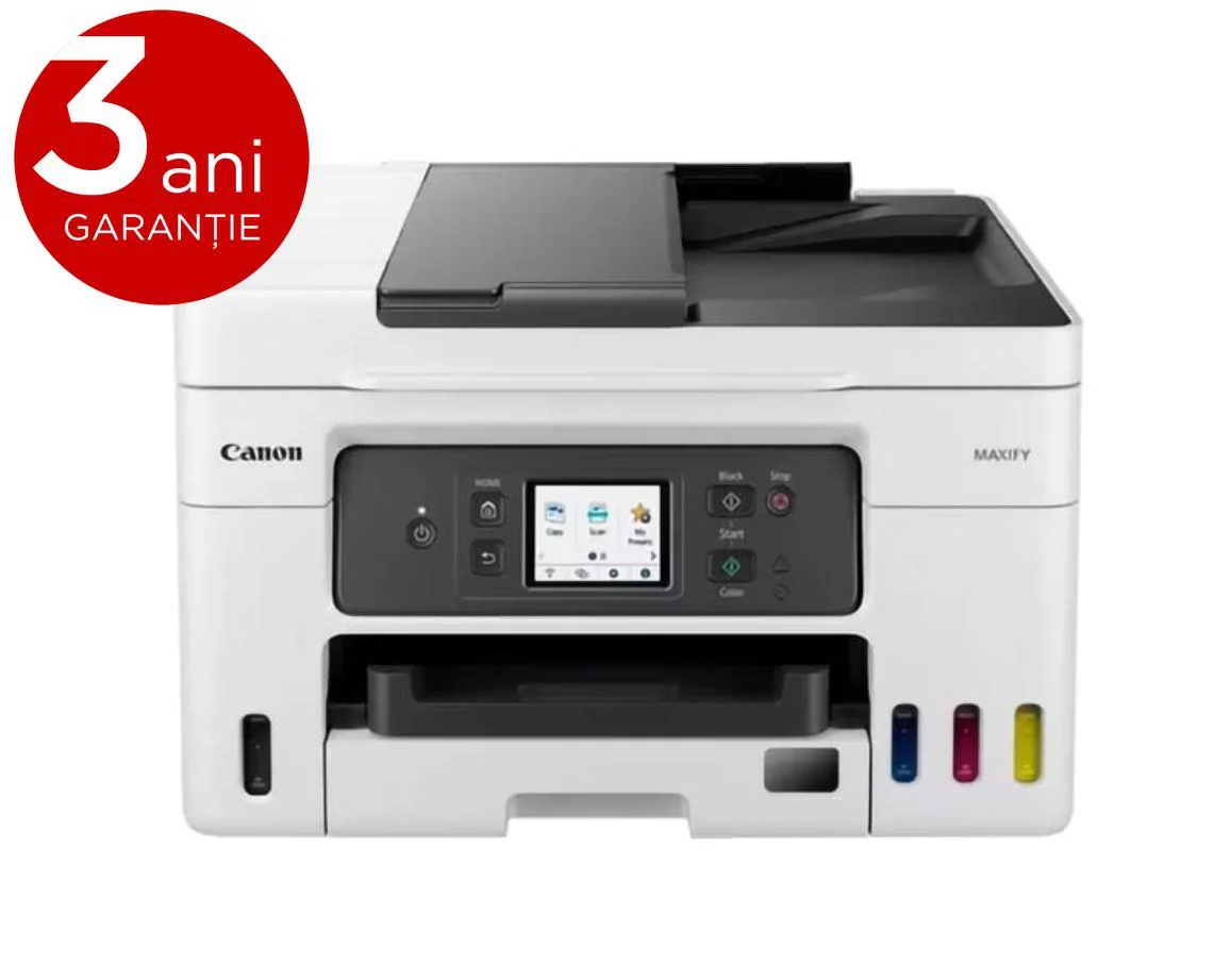 Multifunctional inkjet color Canon Maxify GX4040, ( Print, Copy,Scan,Fax, Cloud), dimensiune A4 , duplex printare si scanare, ADF 35 coli, viteza 18 Ipm alb-negru, 13 Ipm color, rezolutie 600X1200 dpi, alimentare hartie 250 +100 coli, Scanner CIS,