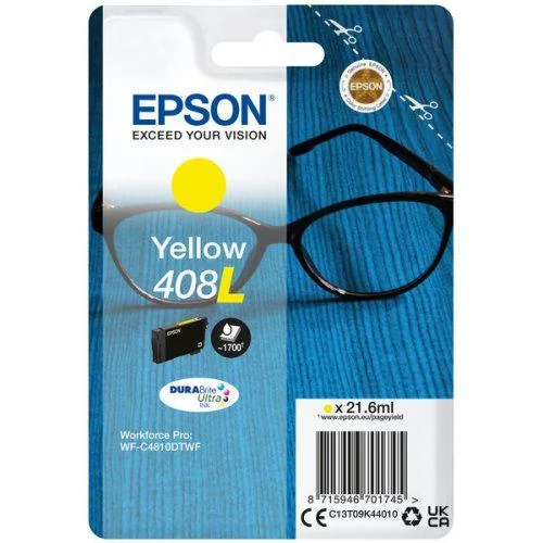 Cartus cerneala Epson 408L Ink Tank, DURABrite Ultra ink, Yellow, capacitate 21.6ml, 1.7k pagini, pentru WorkForce Pro WF-C4810DTWF. Epson