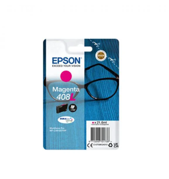 Cartus cerneala Epson 408L Ink Tank, DURABrite Ultra ink, Magenta, capacitate 21.6ml, 1.7k pagini, pentru WorkForce Pro WF-C4810DTWF. Epson
