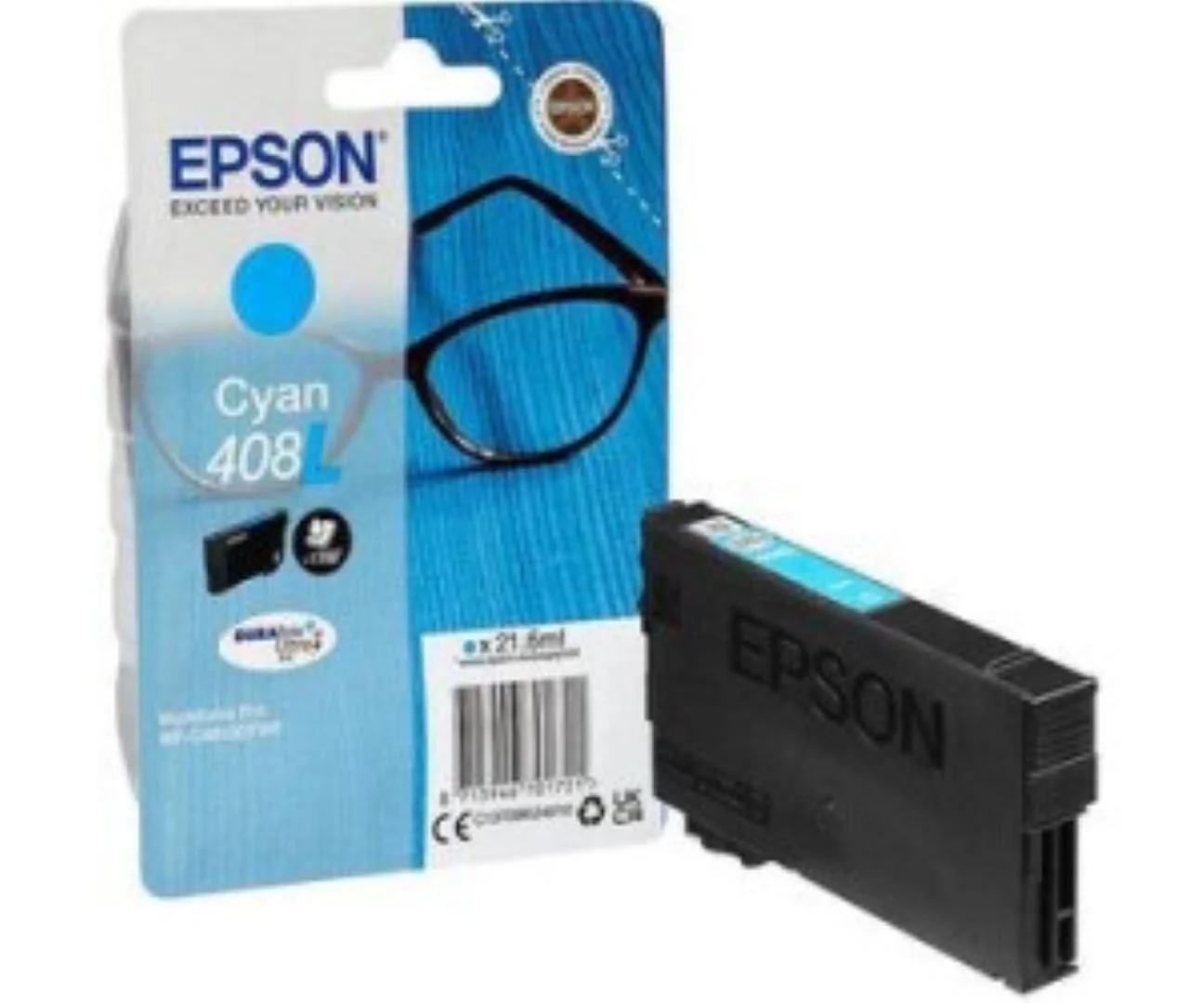 Cartus cerneala Epson 408L Ink Tank, Cyan, DuraBrite Ultra Ink,capacitate 21.6ml, 1.7k pagini, pentru WorkForce Pro WF-C4810DTWF. Epson