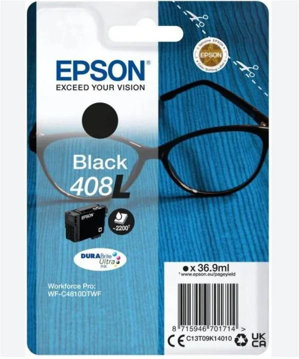 Cartus cerneala Epson 408l Ink Tank, Black, DURABrite Ultra ink,capacitate 36.9ml, 2.2k pagini, pentru WorkForce Pro WF-C4810DTWF. Epson
