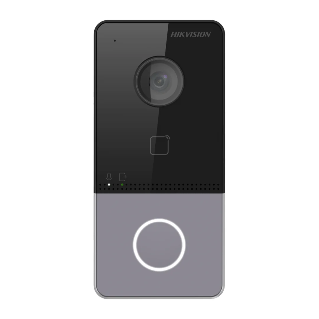 Post videointerfon de exterior WIFI Hikvision DS-KV6113-WPE1(C), montaj aparent pentru o familie, camera HD 2MP, True WDR, unghi vizualizare: Horizontal: 129° Vertical: 75°, iluminare IR 3 metri, cititor de card incorporat Mifare 13.56 MHz, comunicare