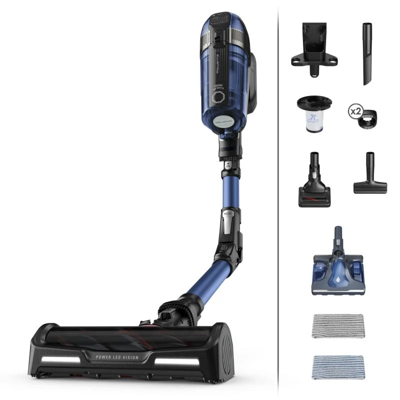 Aspirator vertical Rowenta X-Force Flex 12.60 Aqua RH98C0WO, 320 W, 0.9 l, Autonomie 45 minute, Albastru/Negru Rowenta