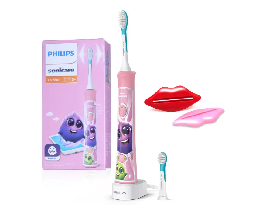 Periuta de dinti electrica pentru copii PHILIPS Sonicare For Kids HX6352/42, 62.000 miscari/min, 2 programe, 2 capete roz, L x A x I (mm) 64x111x220 Philips