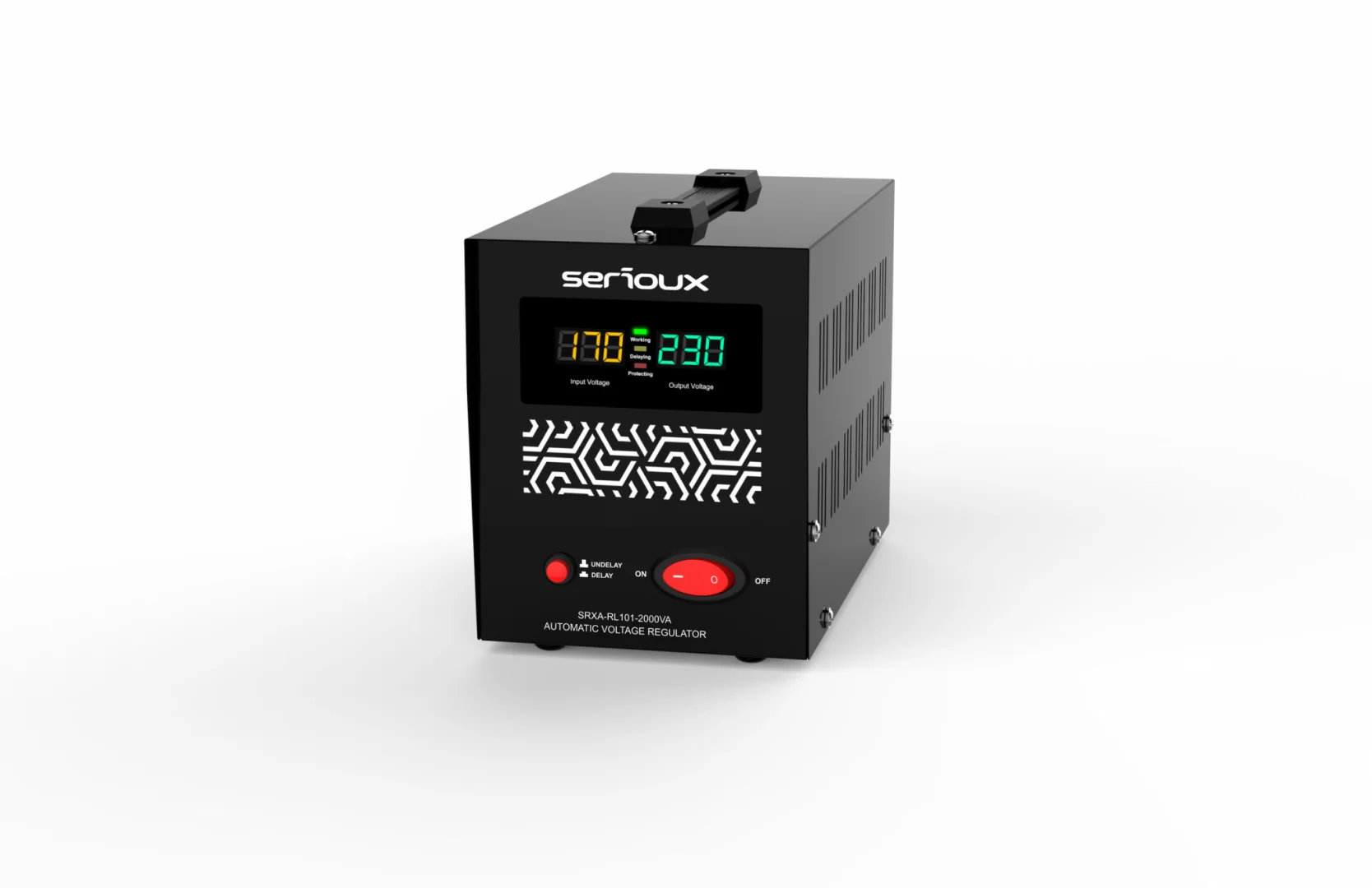 Stabilizator de tensiune Serioux Relay 101-2000VA, putere 2000VA/1200W, tip releu, transformator toroidal, interval tensiune intrare 150V ~ 260V, interval frecvența intrare 45Hz ~ 65Hz, tensiune de ieșire 230V, precizie de ieșire +4,-8%, prize: 2x