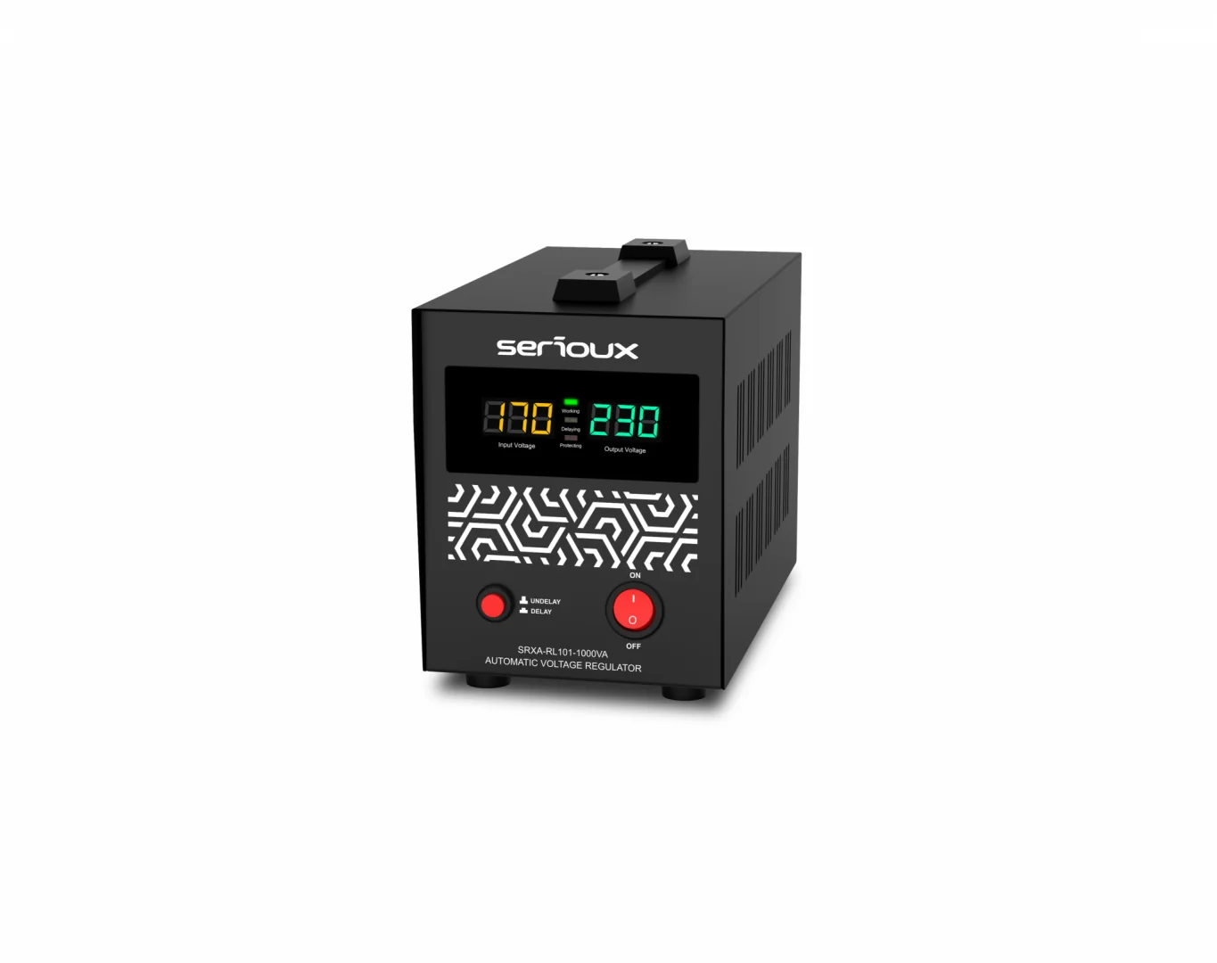 Stabilizator de tensiune Serioux Relay 101-1000VA, putere 1000VA/600W, tip releu, transformator toroidal, interval tensiune intrare 150V ~ 260V, interval frecvenČa intrare 45Hz ~ 65Hz, tensiune de ieČire 230V, precizie de ieČire +4,-8%, priza: 1x Schuko,