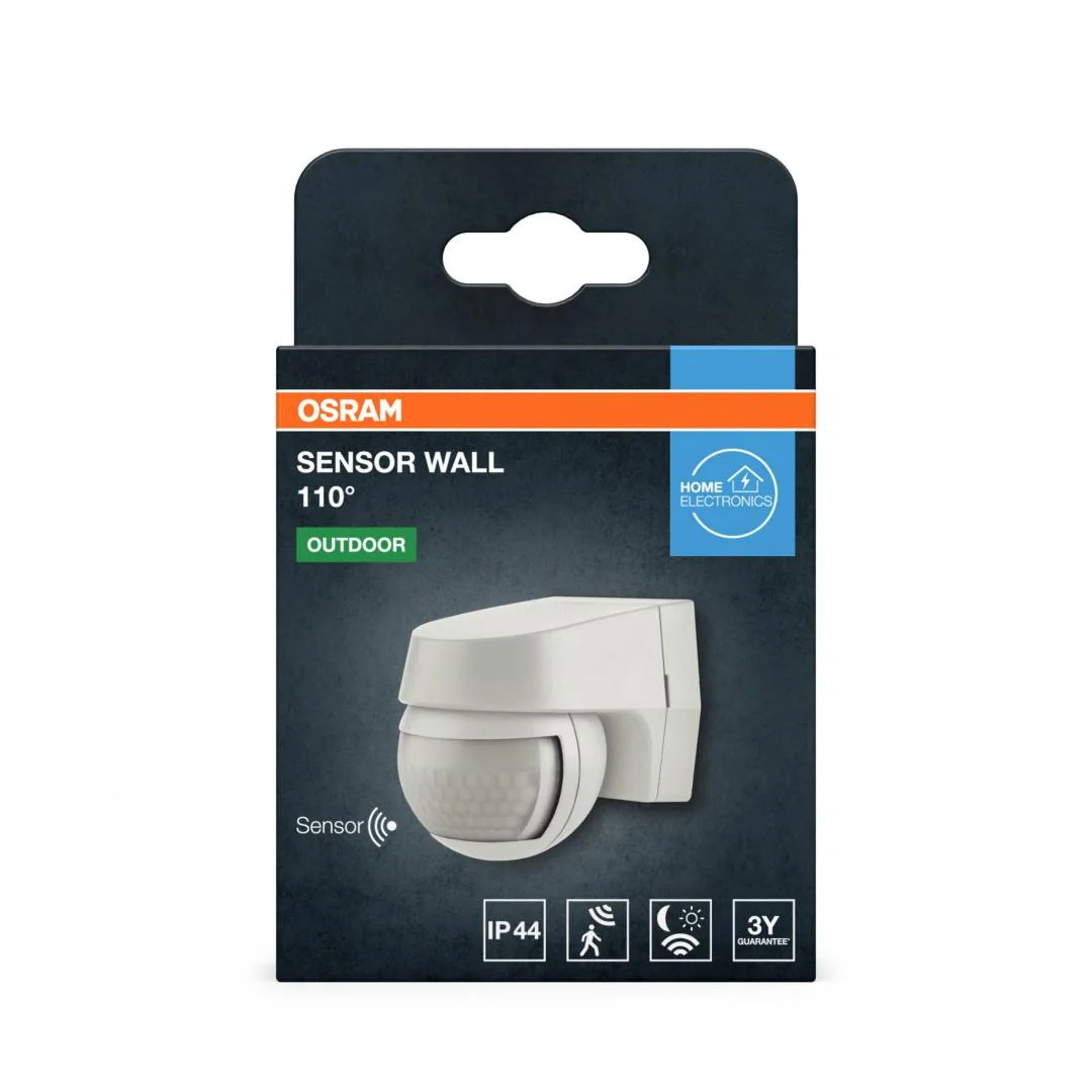 Senzor de lumina si miscare aplicabil pe perete OSRAM SENSOR WALL 110°, 230V, IP44, 60x72x77mm, reglabil 2s - 15min, Alb Osram