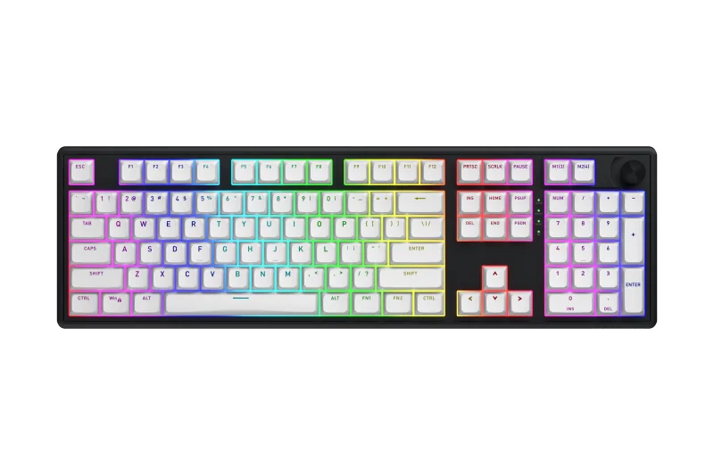 Tastatura wireless Hator Skyfall 100, interfata 2.4GHz, BT5.3, USB, polling rate 1000Hz, capacitate baterie 4000mAh, switch HATOR Aurum Lemon linear, material tasta OMA, buton de control multimedia, sistem de anulare a zgomotului integrat, alb-negru