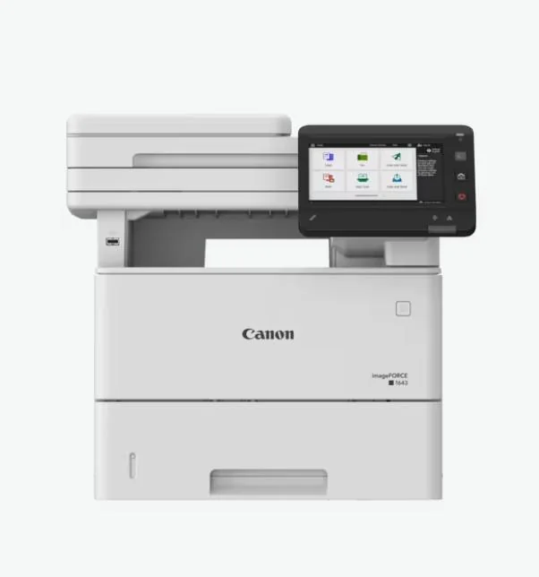 CANON IMAGEFORCE 1643F MONO LASER MFP,  Format A4, Functii: Print, Copy, Scan, Fax, Procesor 1.6Ghz, Memorie: 2.0gb RAM, Stocare: 64GB eMMC, Viteza printare: 43ppm, Duplex automat, Rezolutie: 1200 x 1200 dpi, Limbaje printare: UFR II, PCL6, PCL5*, Adobe®