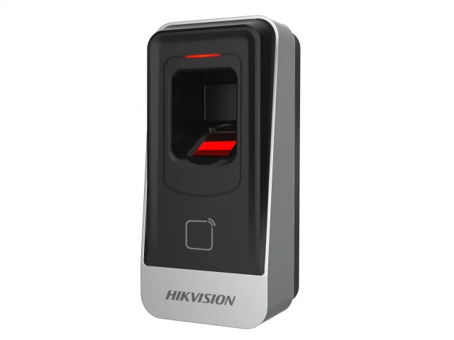 Cititor biometric si card MIFARE Hikvision, DS-K1201AMF; citeste carduri MIFARE, capacitate amprente 5000; suporta RS485; buzzer, dimensiuni 62 mm Ć 132 mm Ć 44 mm