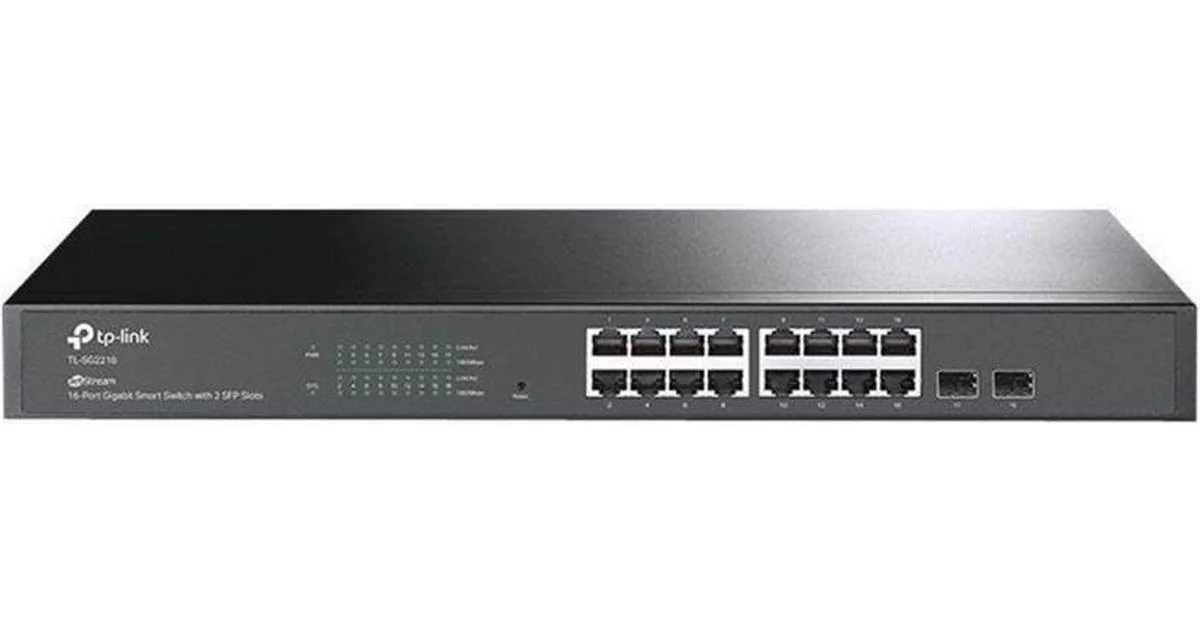 "JetStream™ 16-Port Gigabit Smart Switch with 2 Gigabit SFP Slots PORT: 16× Gigabit RJ45 Ports, 2× Gigabit SFP Slots SPEC: 1U 19-inch Rack-mountable Steel Case FEATURE: Integration with JetStream™ SDN Controller, Static Routing, 802.1Q VLAN,